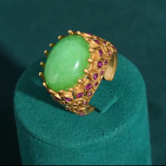 Anthropologie Jewelry - Imperial Jade Emerald Dynasty Antique Brass Masterpiece Ring